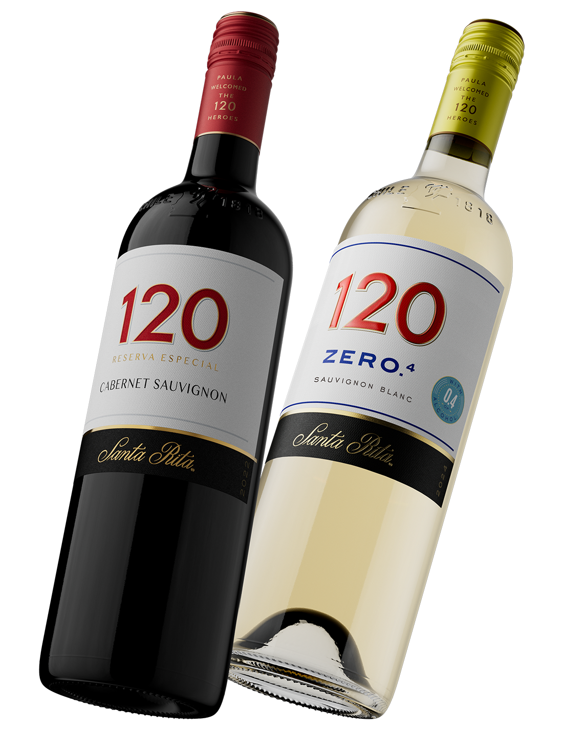 Botellas de 120 Cabernet Sauvignon y 120 Zero.4 Sauvignon Blanc